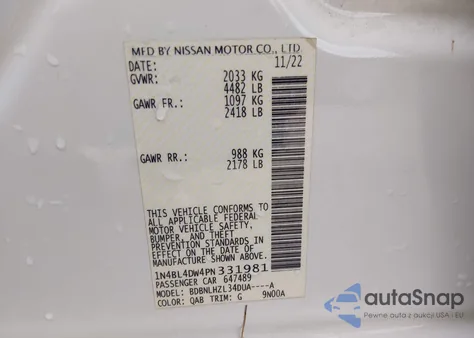 2023 Nissan Altima Sv Intelligent Awd from USA, damaged, VIN 1N4BL4DW4PN331981